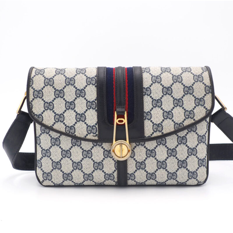 Gucci Blue Web GG Canvas Vintage 2C Turn Lock Flap Shoulder Bag