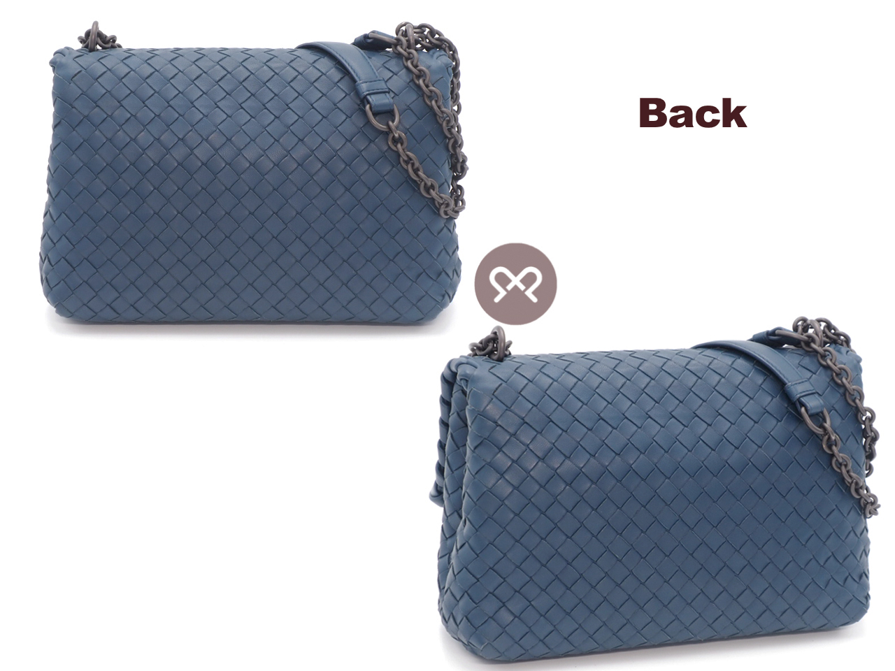 Bottega Veneta Chain Blue/ Dark Grey Intrecciato Nappa Small Olimpia Bag Magnetic Snap Shoulder/ Crossbody Bag - Image 3