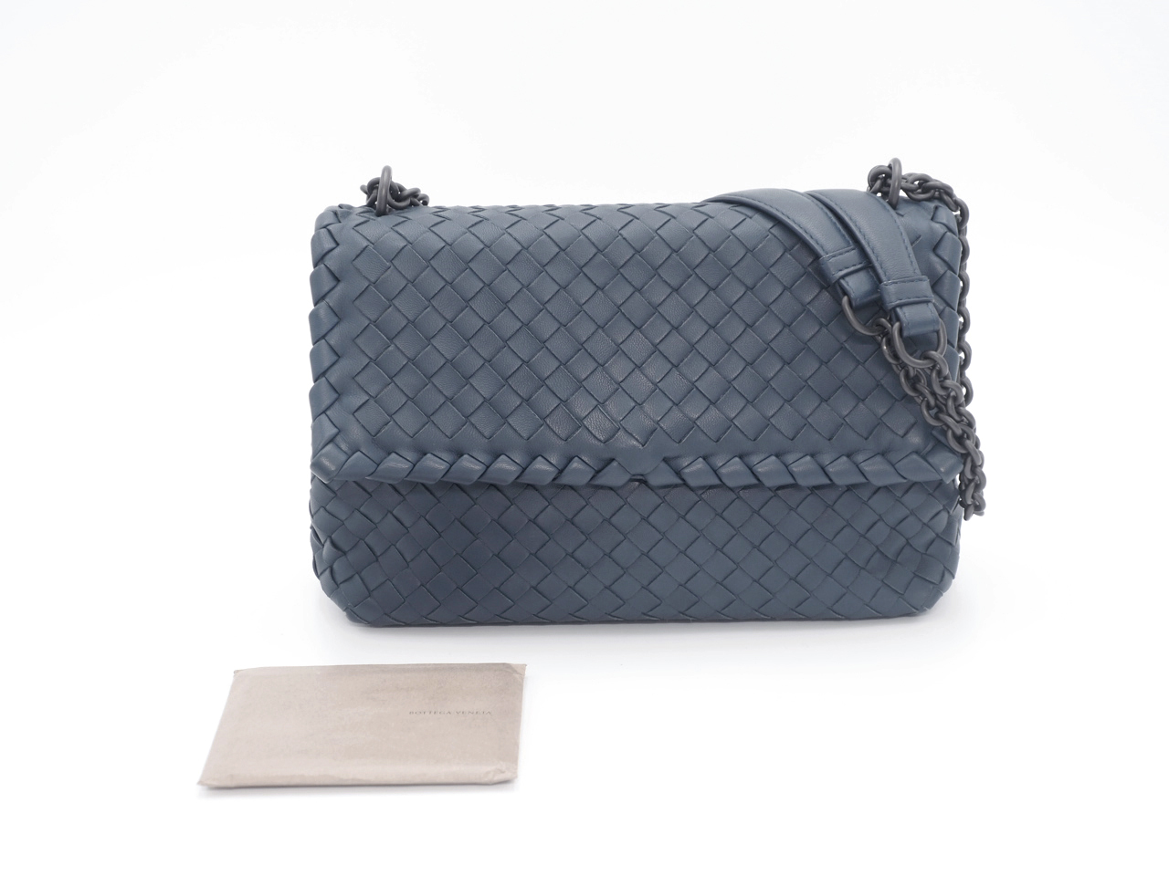 Bottega Veneta Chain Blue/ Dark Grey Intrecciato Nappa Small Olimpia Bag Magnetic Snap Shoulder/ Crossbody Bag