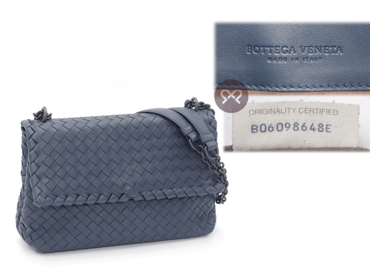 Bottega Veneta Chain Blue/ Dark Grey Intrecciato Nappa Small Olimpia Bag Magnetic Snap Shoulder/ Crossbody Bag - Image 2