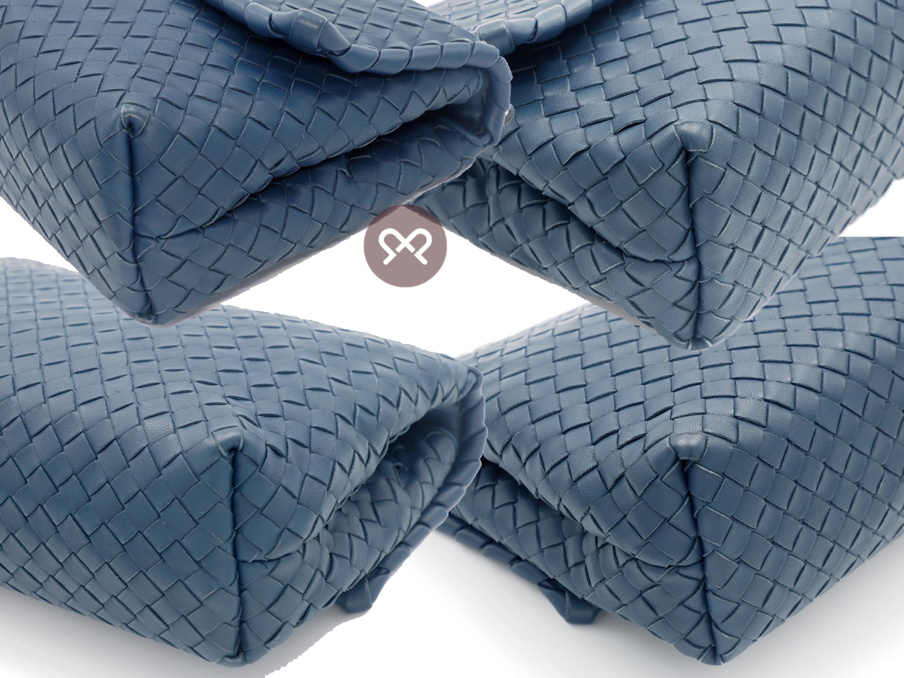 Bottega Veneta Chain Blue/ Dark Grey Intrecciato Nappa Small Olimpia Bag Magnetic Snap Shoulder/ Crossbody Bag - Image 6
