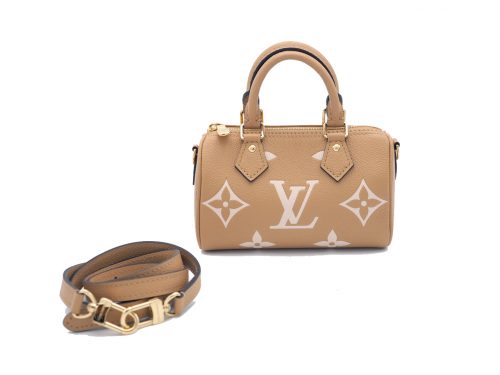 Brand New ! Louis Vuitton M81457 Bicolour Monogram Empreinte Leather Beige/ Arizona Nano Speedy  (RFID)