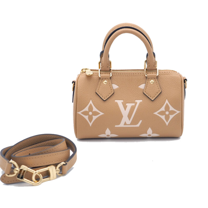 Brand New ! Louis Vuitton M81457 Bicolour Monogram Empreinte Leather Beige/ Arizona Nano Speedy  (RFID)