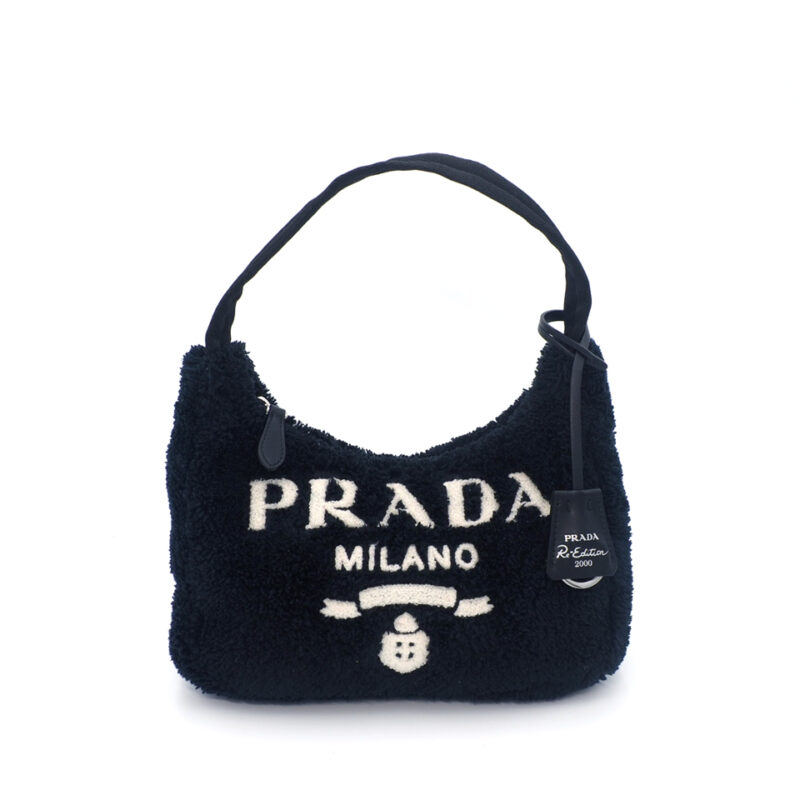 Prada 1BE515 Black Terry Mini Re-Edition 2000 Spunga Shoulder Bag