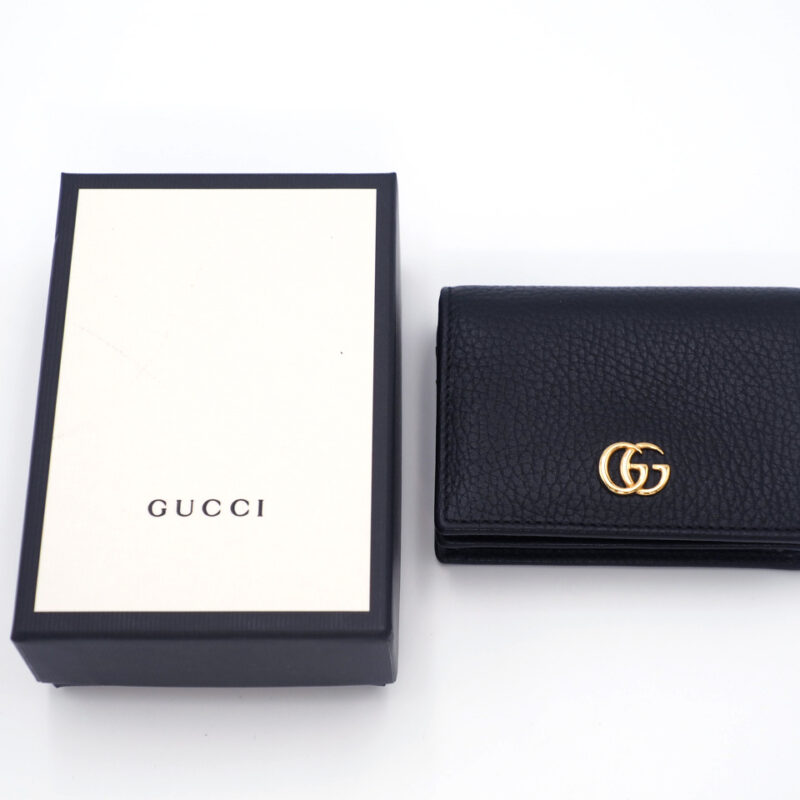 Gucci 456126 Black GG Flap Leather Card Case Wallet