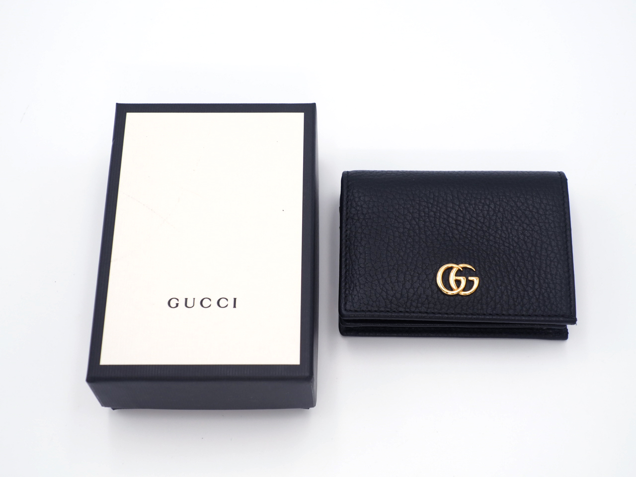 Gucci 456126 Black GG Flap Leather Card Case Wallet