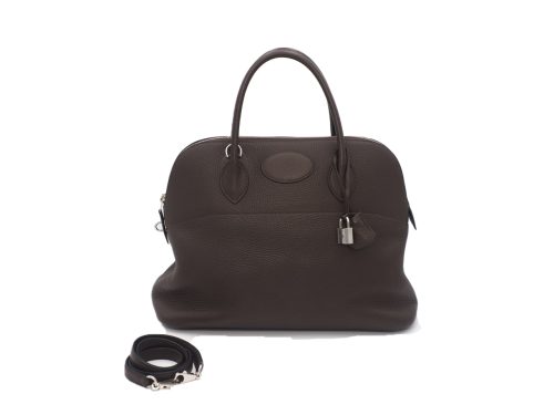 Hermes Bolide 35cm Clemence Leather Ebene/ Chocolate K Stamp Tote with Strap