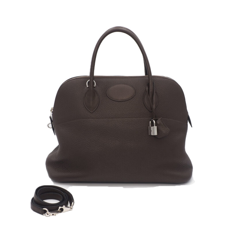 Hermes Bolide 35cm Clemence Leather Ebene/ Chocolate K Stamp Tote with Strap