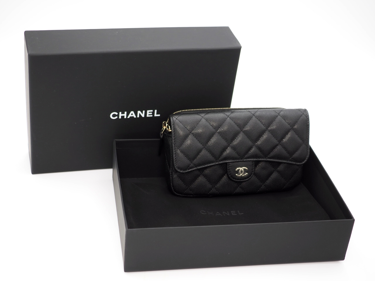 Chanel Black Caviar Classic Flap Phone Holder with Chain Gold Hardware (JKXEK3U7) - Image 2