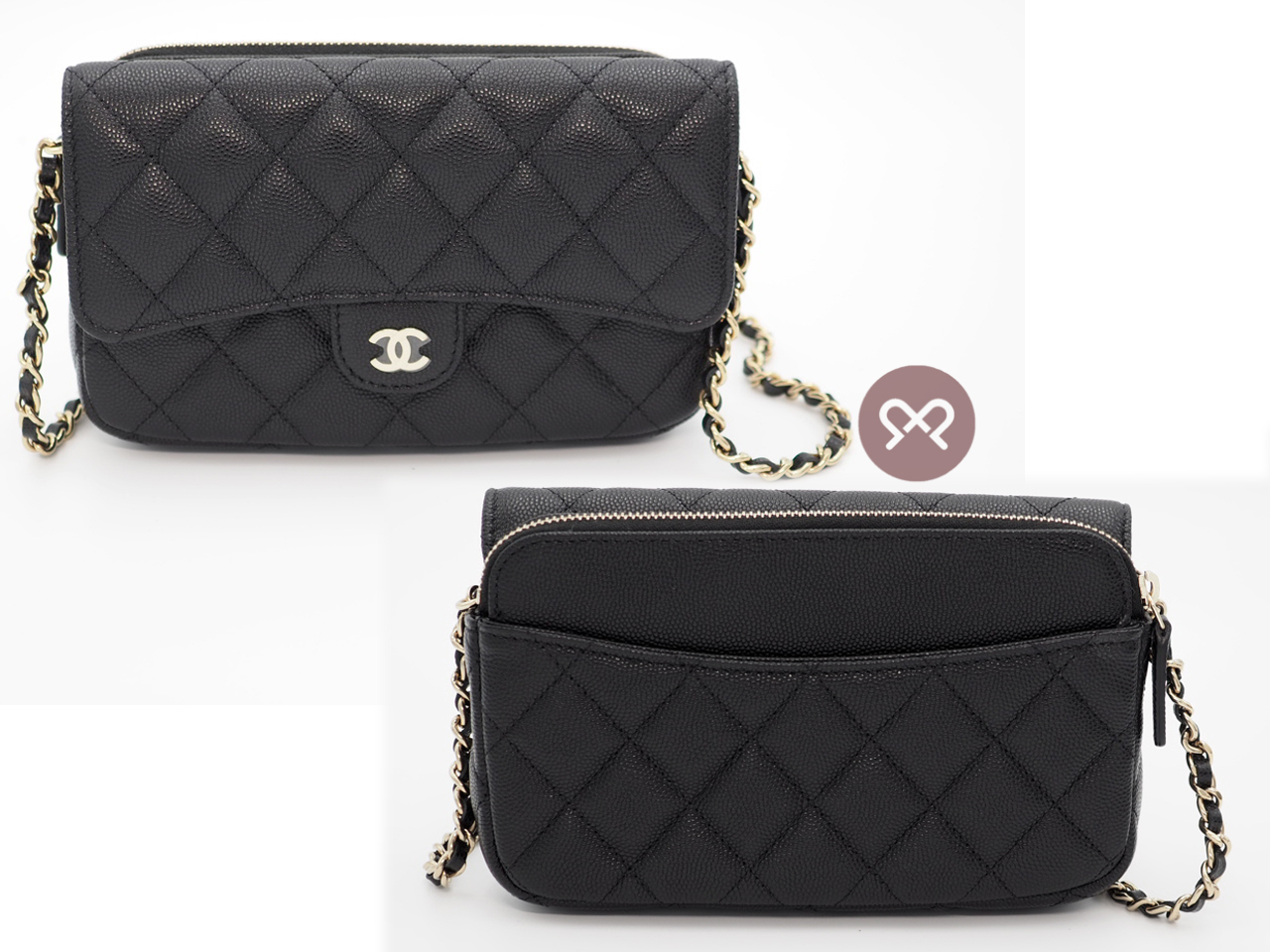 Chanel Black Caviar Classic Flap Phone Holder with Chain Gold Hardware (JKXEK3U7) - Image 3