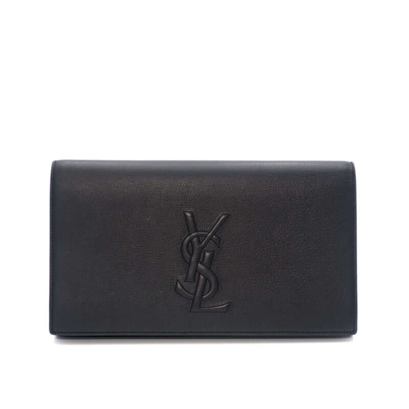 Yves Saint Laurent YSL 361120 Black Leather Large Belle de Jour Clutch Handbag