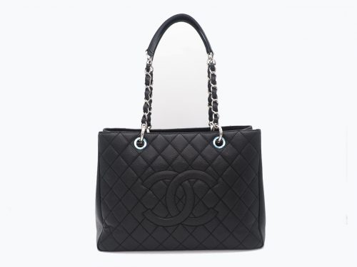 Chanel Black Caviar Grand Shopping Tote Silver-tone Hardware