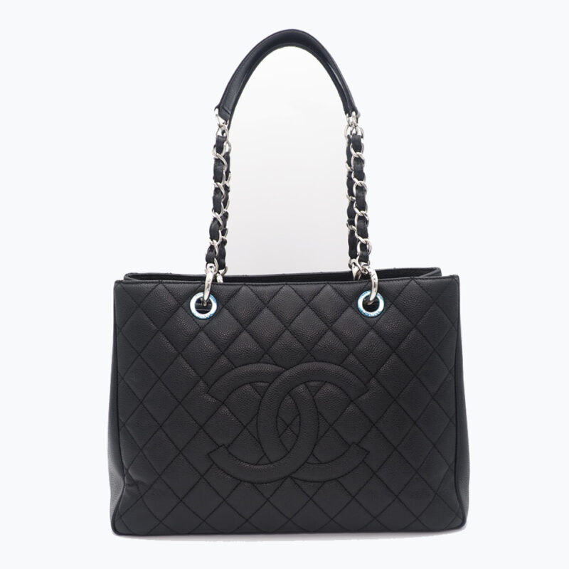 Chanel Black Caviar Grand Shopping Tote Silver-tone Hardware
