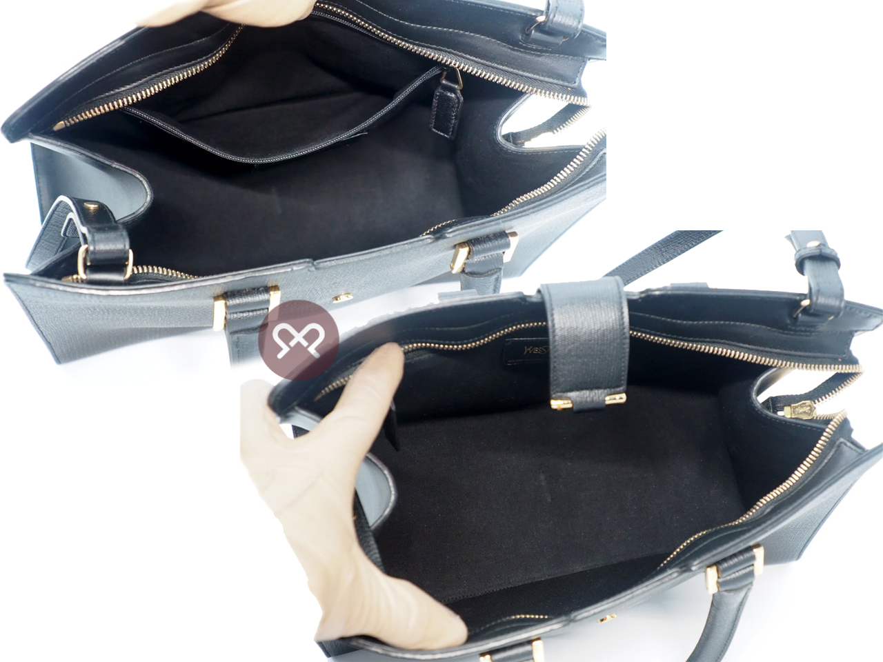 YSL Black Smooth Calf Bo Ligne Y Cabas Tote Shoulder Bag - Image 8