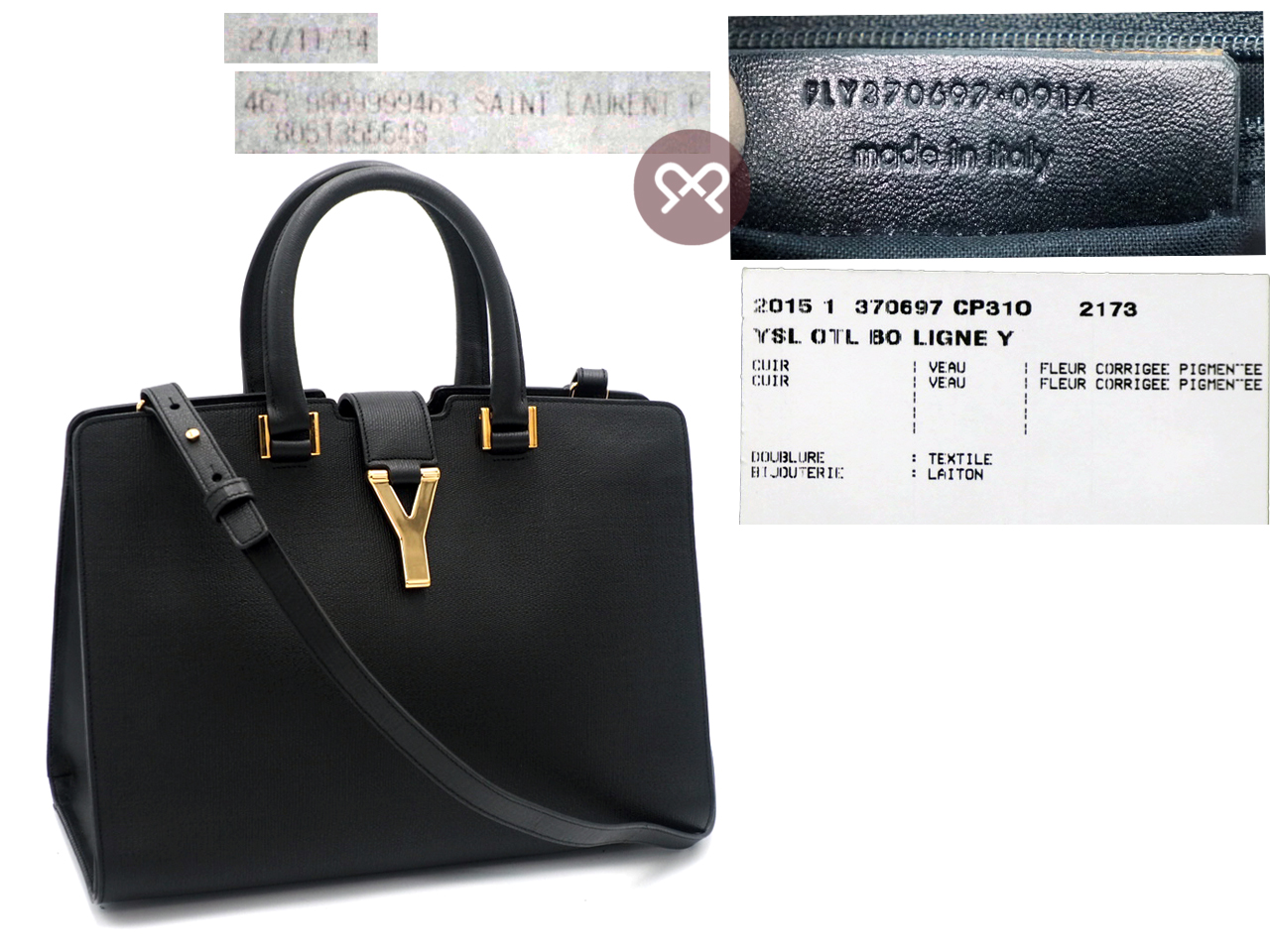 YSL Black Smooth Calf Bo Ligne Y Cabas Tote Shoulder Bag - Image 2