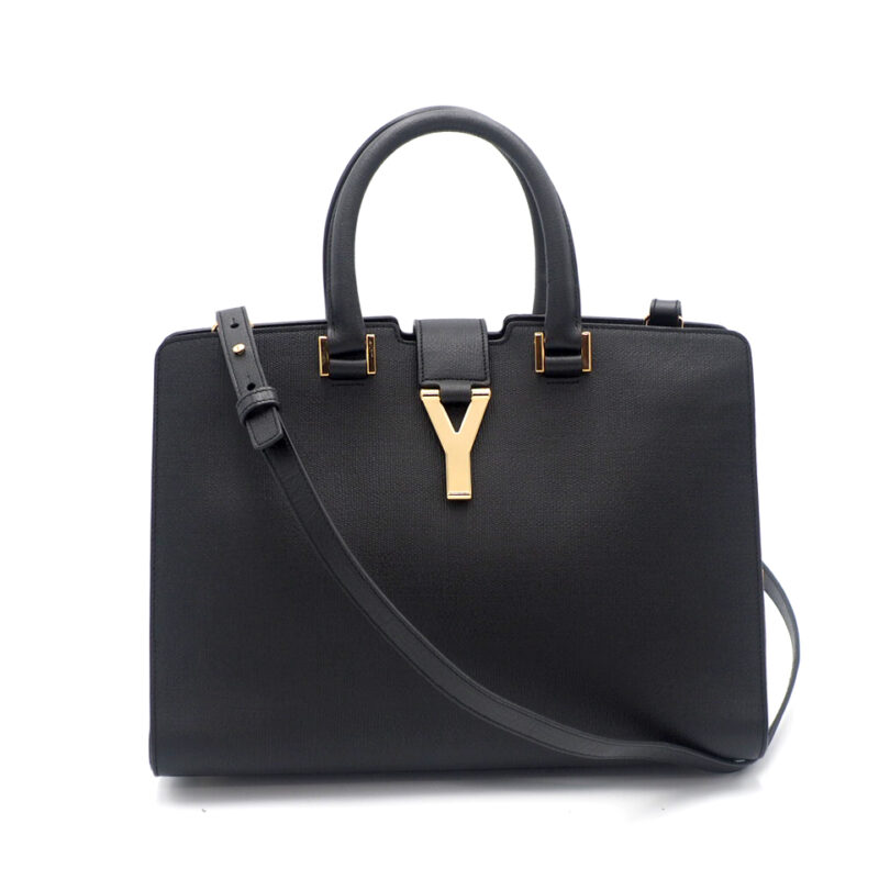 YSL Black Smooth Calf Bo Ligne Y Cabas Tote Shoulder Bag