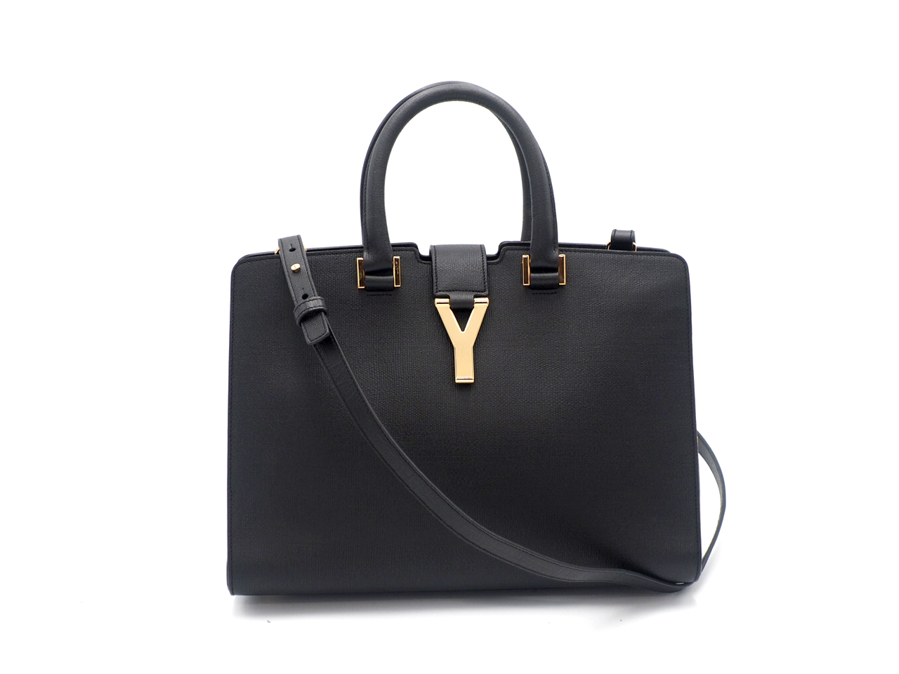 YSL Black Smooth Calf Bo Ligne Y Cabas Tote Shoulder Bag