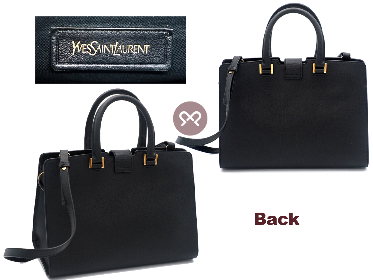YSL Black Smooth Calf Bo Ligne Y Cabas Tote Shoulder Bag - Image 3