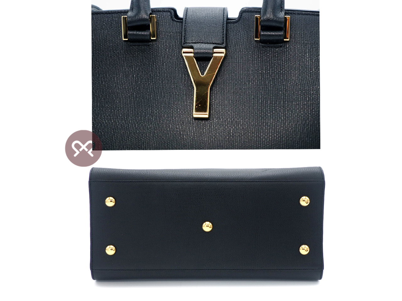 YSL Black Smooth Calf Bo Ligne Y Cabas Tote Shoulder Bag - Image 4