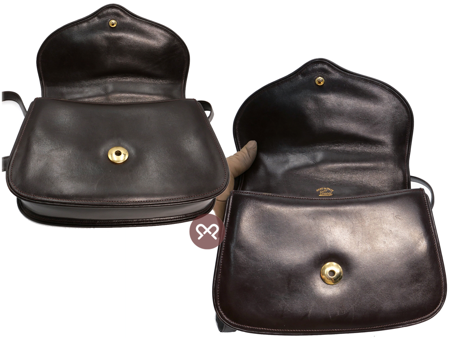 Gucci 1955 Vintage Brown Calf Horsebit Flap Gold Hardware - Image 5