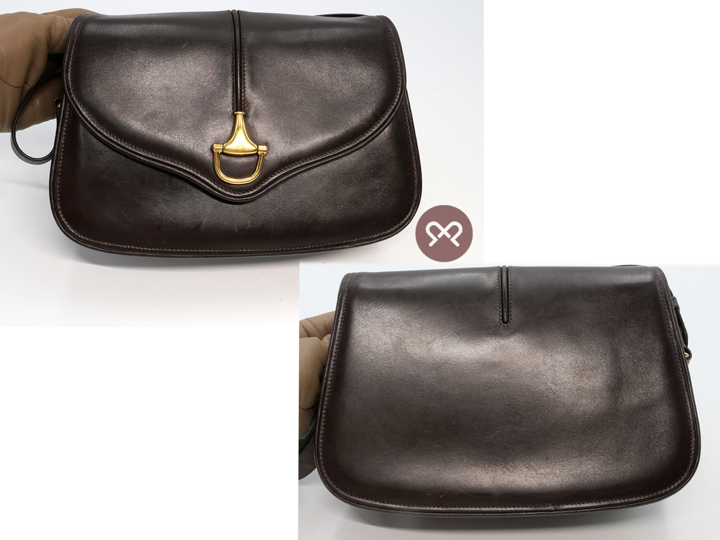 Gucci 1955 Vintage Brown Calf Horsebit Flap Gold Hardware - Image 3
