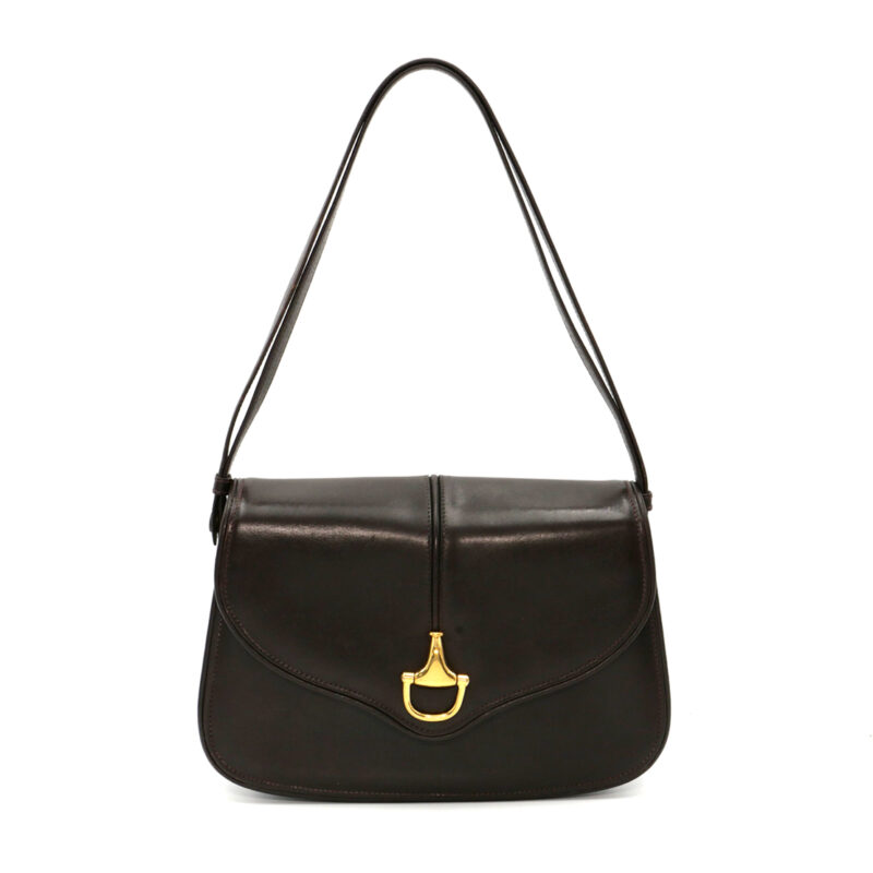Gucci 1955 Vintage Brown Calf Horsebit Flap Gold Hardware