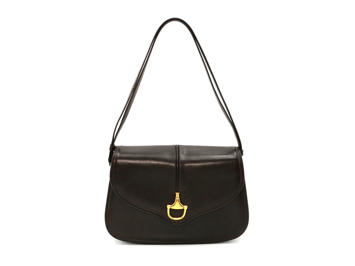 Gucci 1955 Vintage Brown Calf Horsebit Flap Gold Hardware