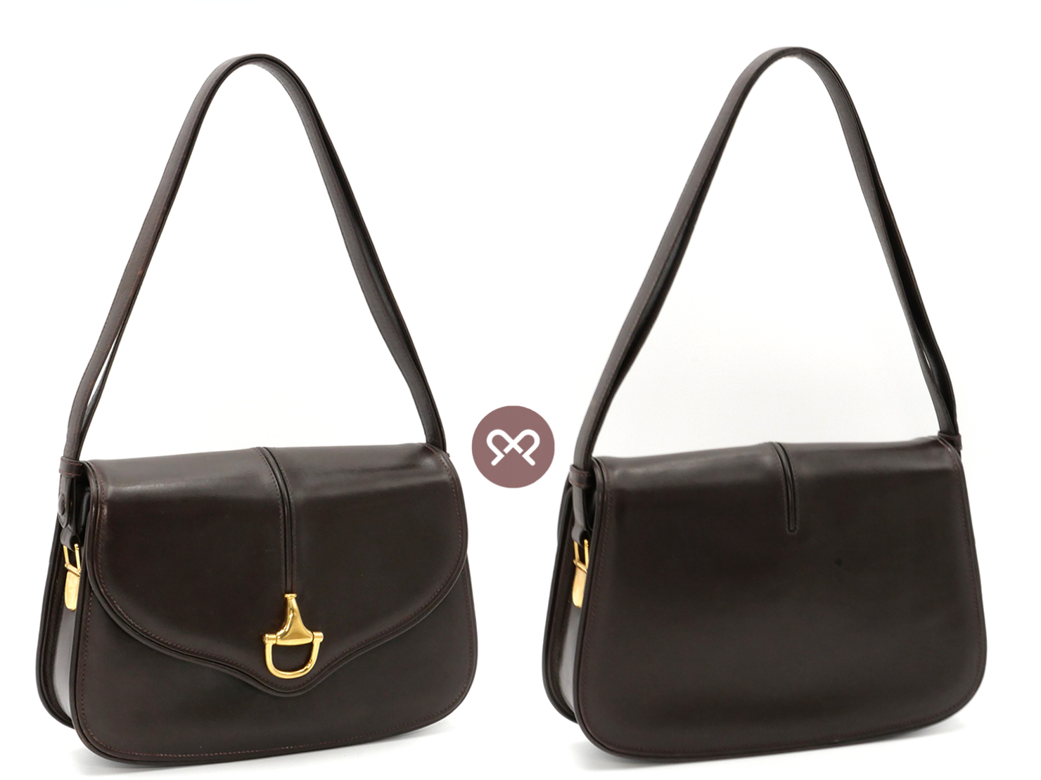 Gucci 1955 Vintage Brown Calf Horsebit Flap Gold Hardware - Image 2