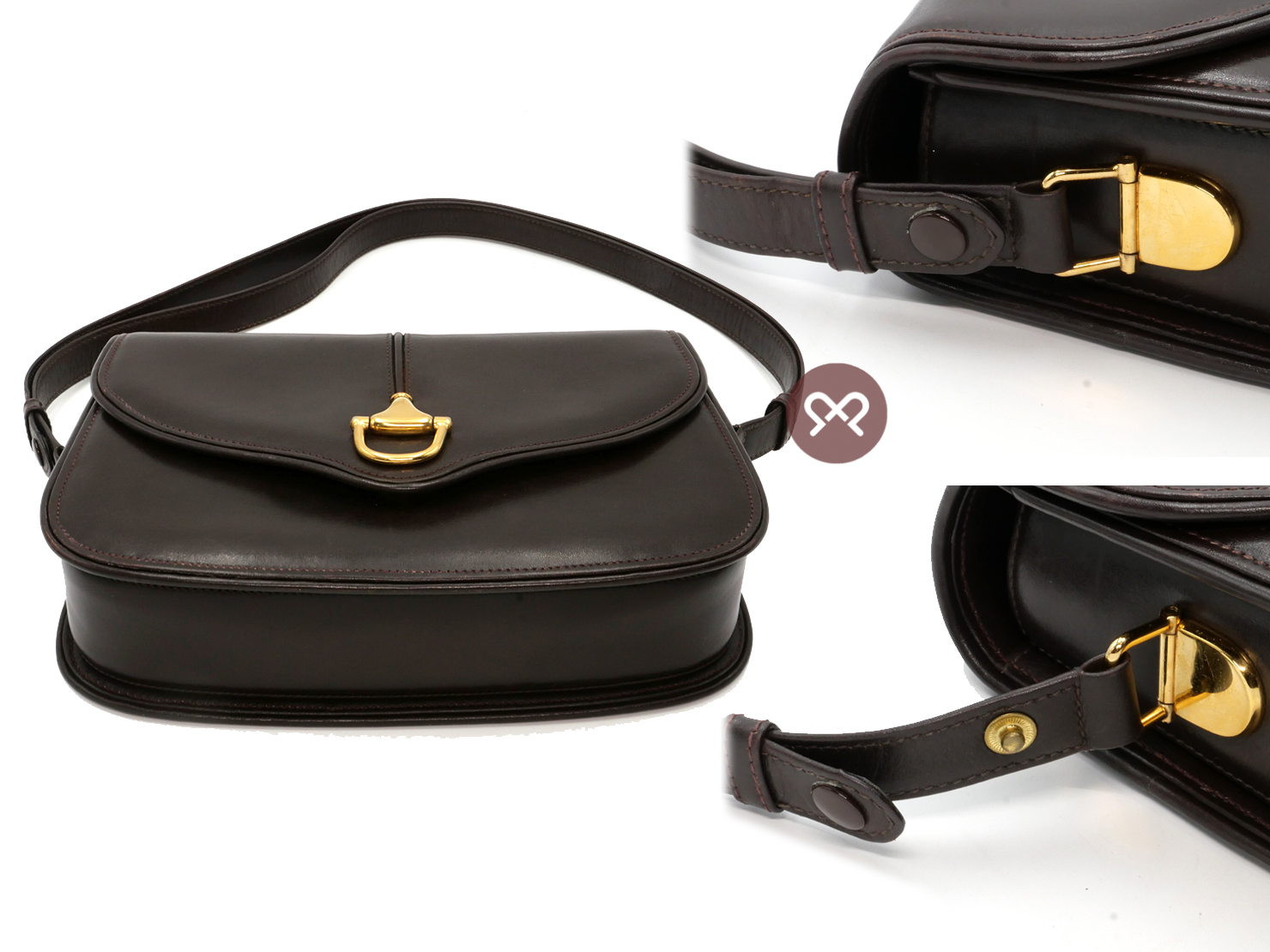 Gucci 1955 Vintage Brown Calf Horsebit Flap Gold Hardware - Image 4