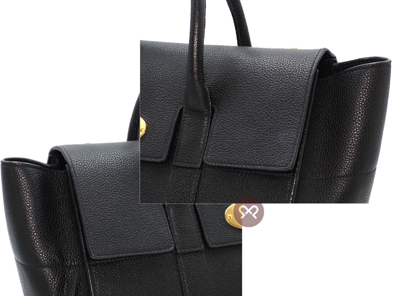 Mulberry Black Grain Leather Flip Lock Small Classic Bayswater Gold Hardware with Strap - Image 4
