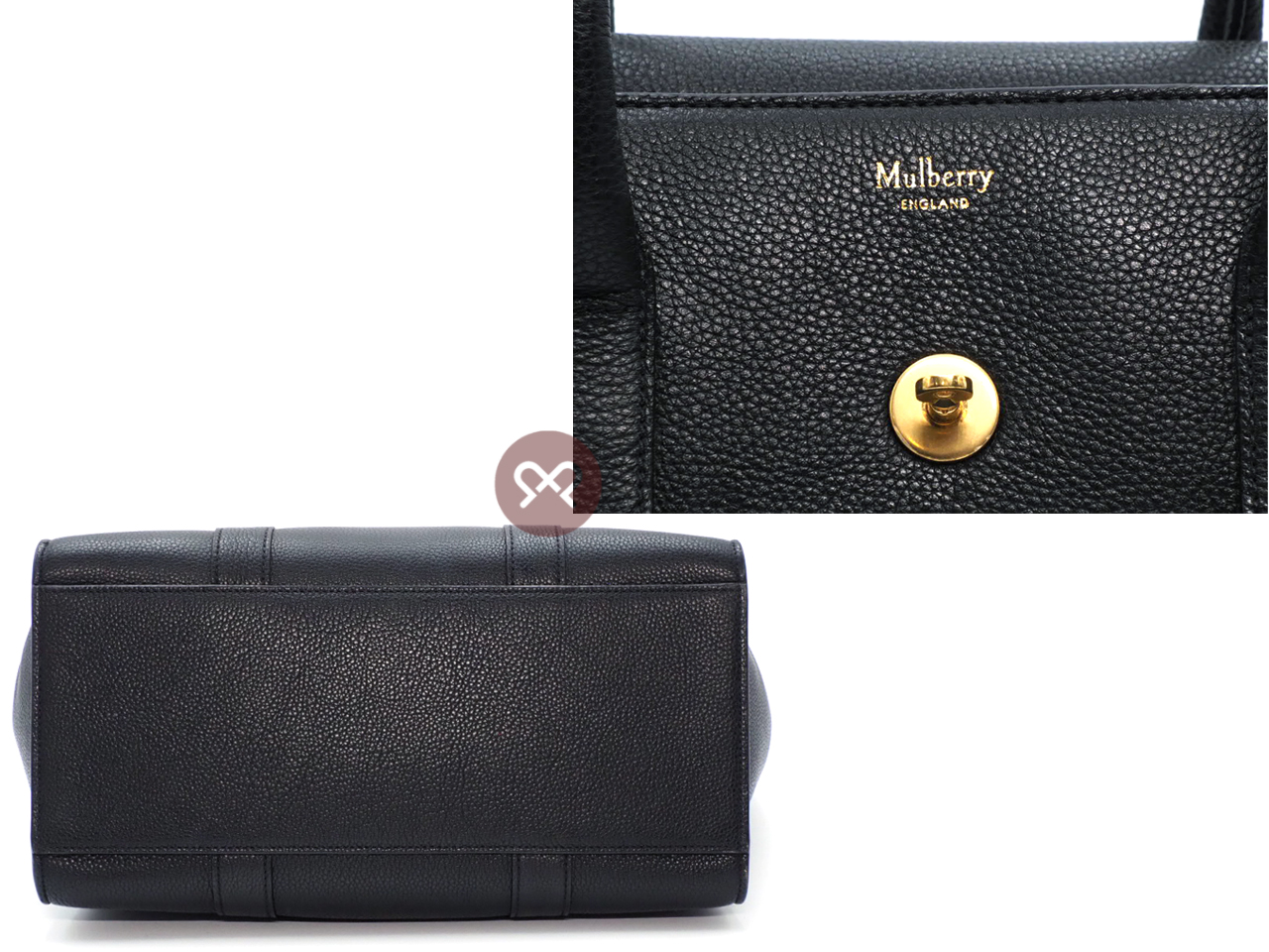 Mulberry Black Grain Leather Flip Lock Small Classic Bayswater Gold Hardware with Strap - Image 3