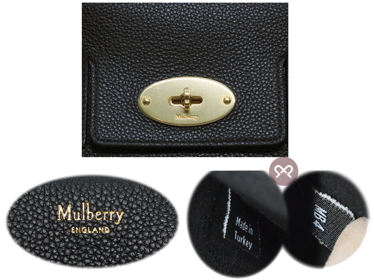 Mulberry Black Grain Leather Flip Lock Small Classic Bayswater Gold Hardware with Strap - Image 5