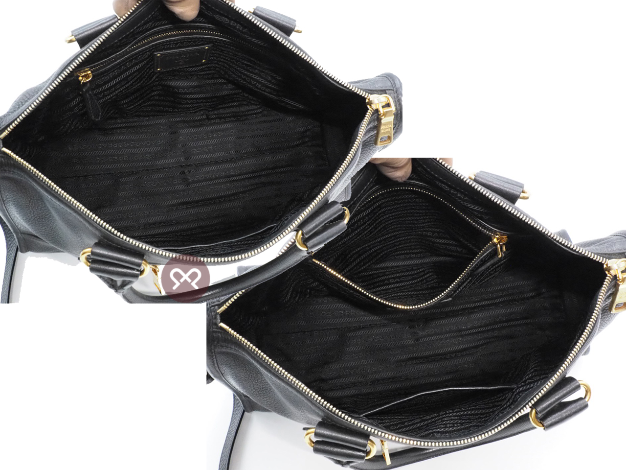 Prada BL0639 Black/ Nero Front Zip Convertible Vitello Daino Document Tote with Strap - Image 9