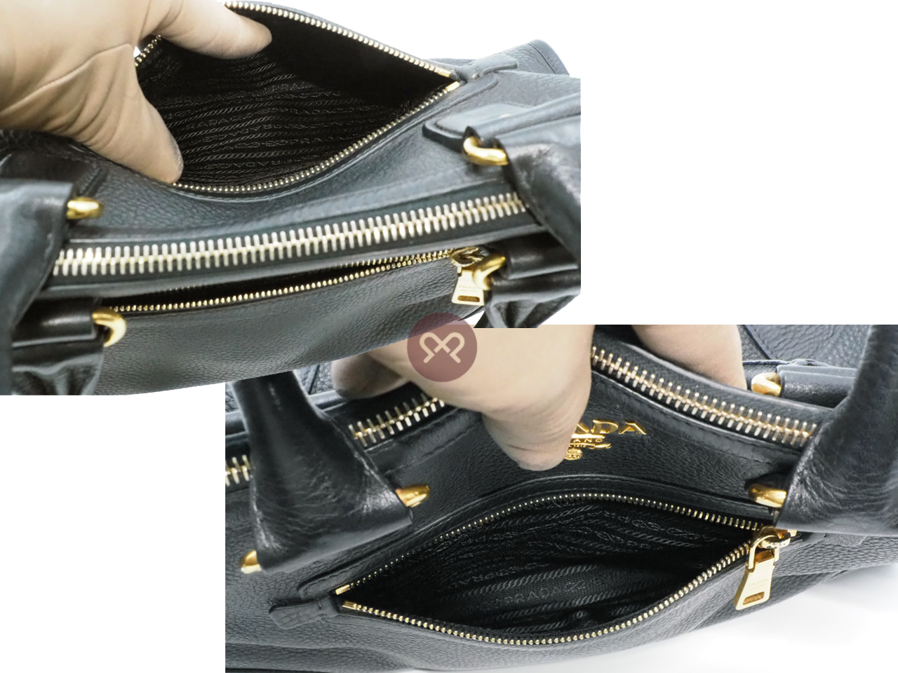 Prada BL0639 Black/ Nero Front Zip Convertible Vitello Daino Document Tote with Strap - Image 8
