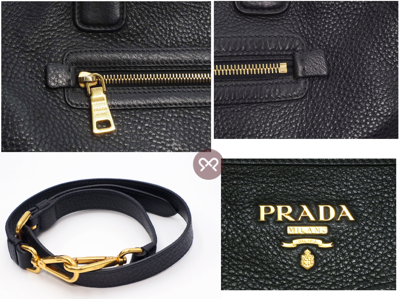 Prada BL0639 Black/ Nero Front Zip Convertible Vitello Daino Document Tote with Strap - Image 6