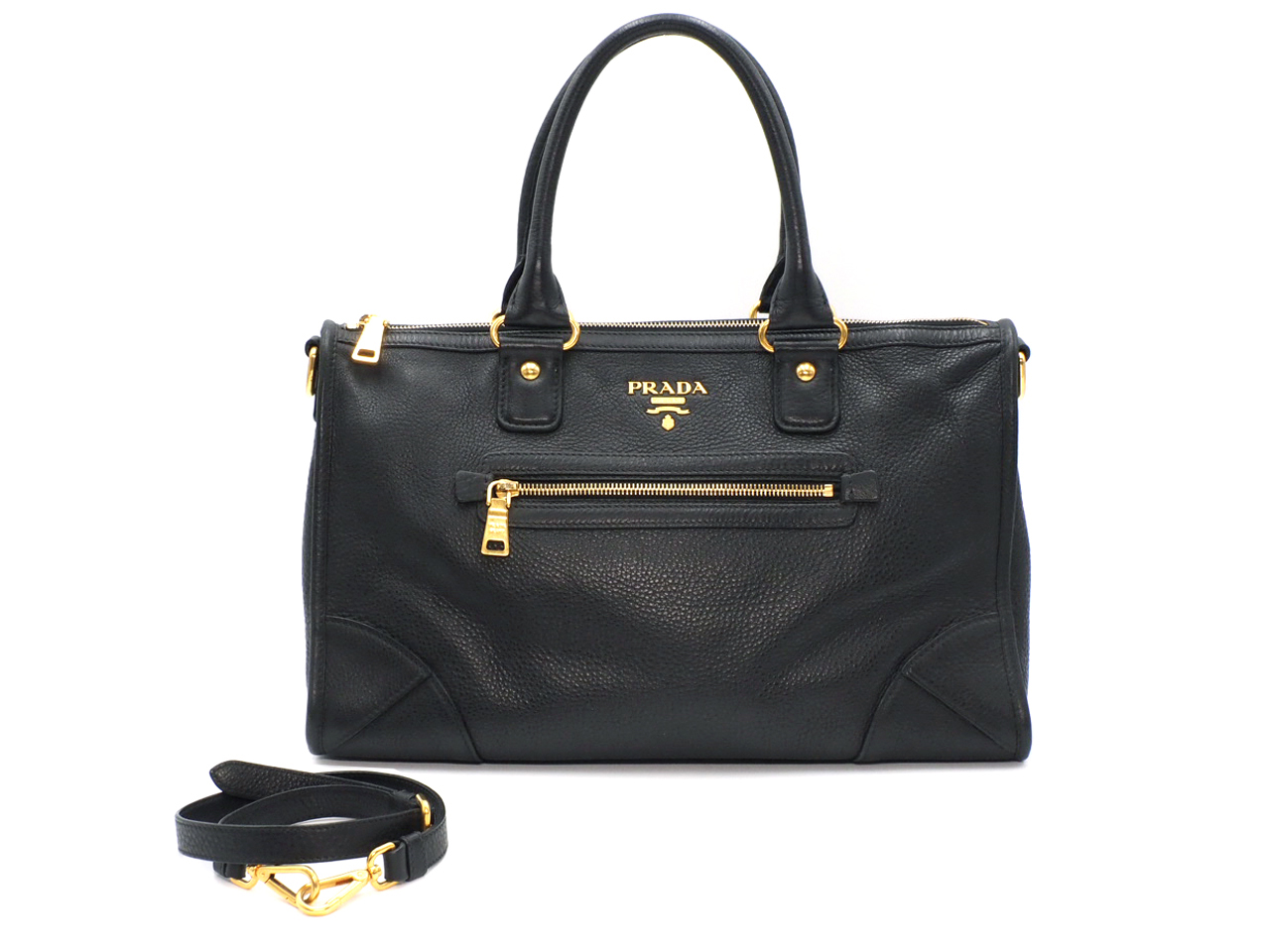 Prada BL0639 Black/ Nero Front Zip Convertible Vitello Daino Document Tote with Strap
