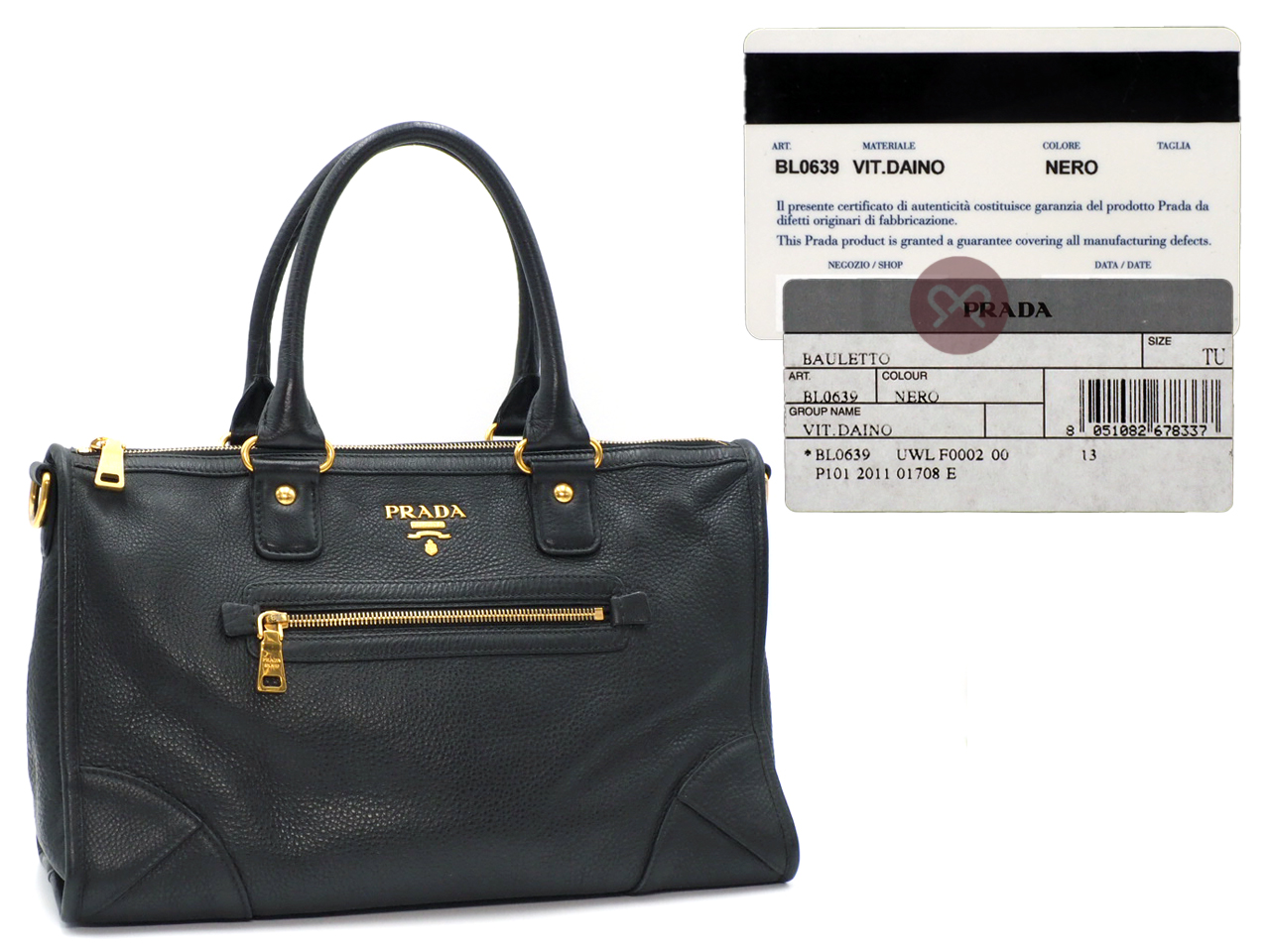 Prada BL0639 Black/ Nero Front Zip Convertible Vitello Daino Document Tote with Strap - Image 2