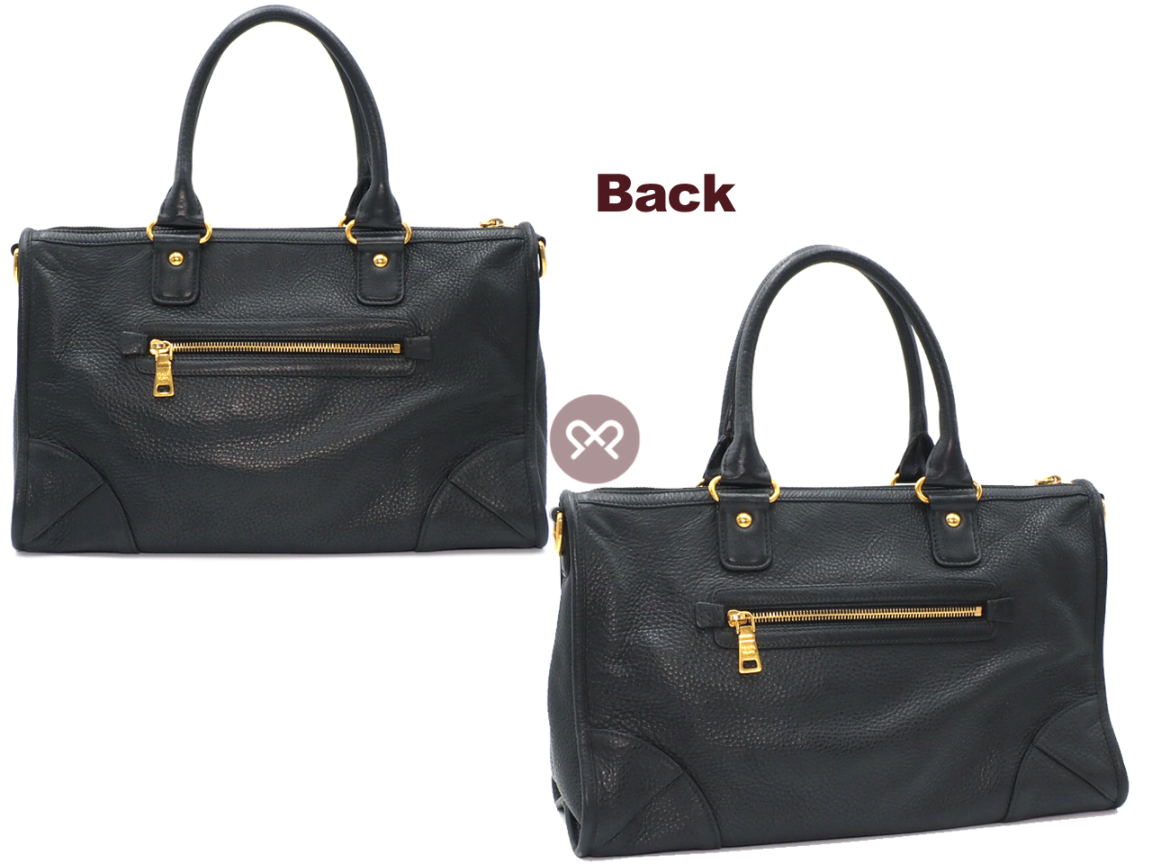 Prada BL0639 Black/ Nero Front Zip Convertible Vitello Daino Document Tote with Strap - Image 3