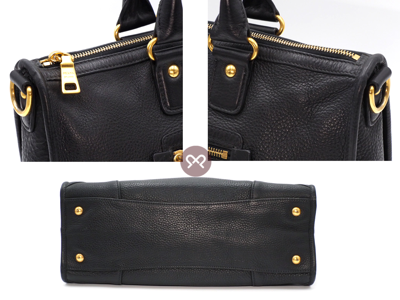 Prada BL0639 Black/ Nero Front Zip Convertible Vitello Daino Document Tote with Strap - Image 4