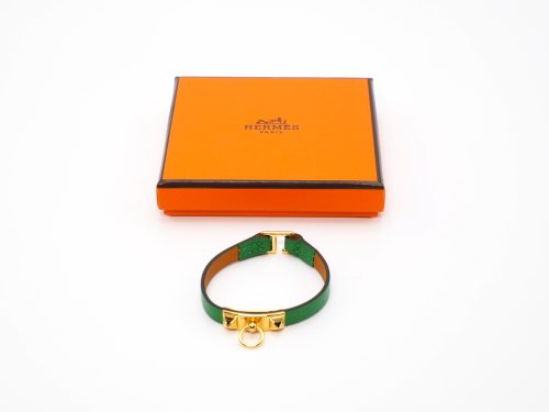 Hermes Green/ Bambou Bracelet Mini Rivale Collier De Chien Gold Hardware - Size T1