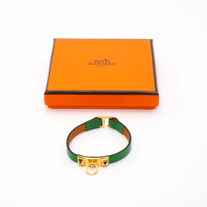 Hermes Green/ Bambou Bracelet Mini Rivale Collier De Chien Gold Hardware - Size T1