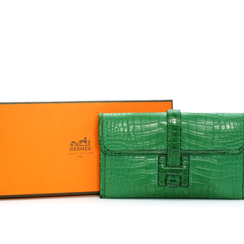 Hermes Cactus Green Alligator Matte Jige Elan 22cm X Stamp Clutch Bag