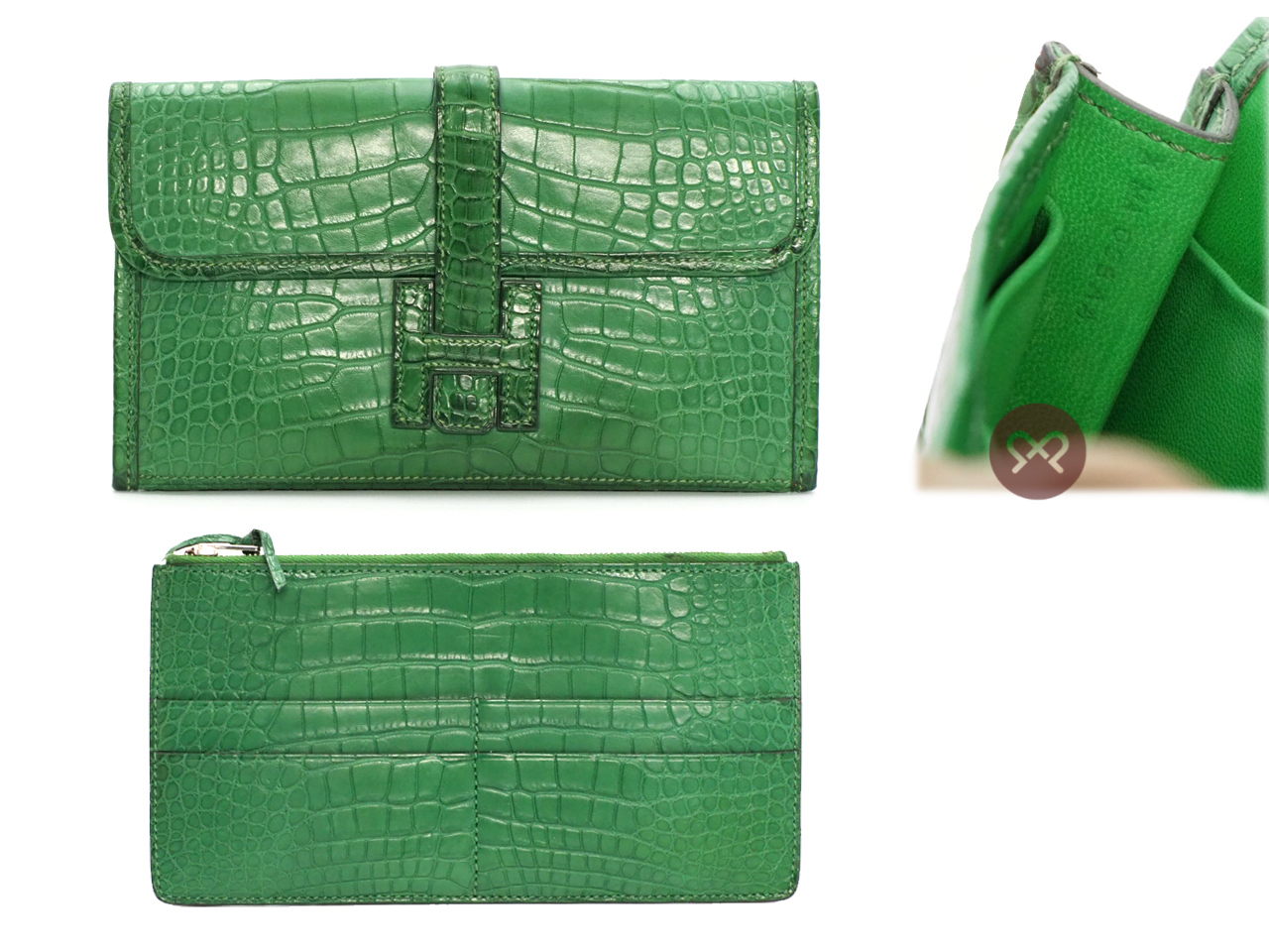 Hermes Cactus Green Alligator Matte Jige Elan 22cm X Stamp Clutch Bag - Image 2