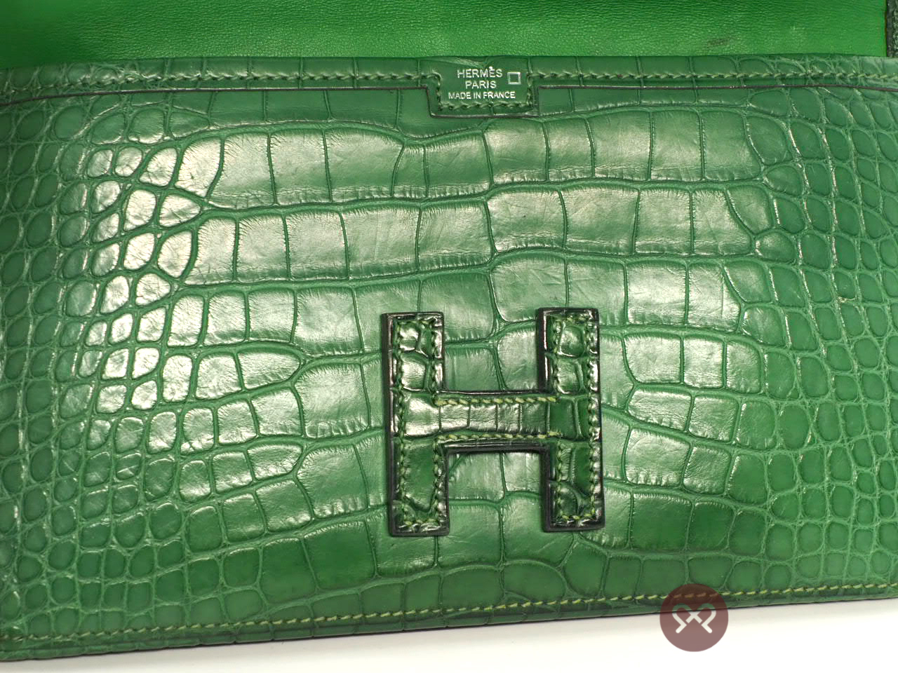 Hermes Cactus Green Alligator Matte Jige Elan 22cm X Stamp Clutch Bag - Image 5