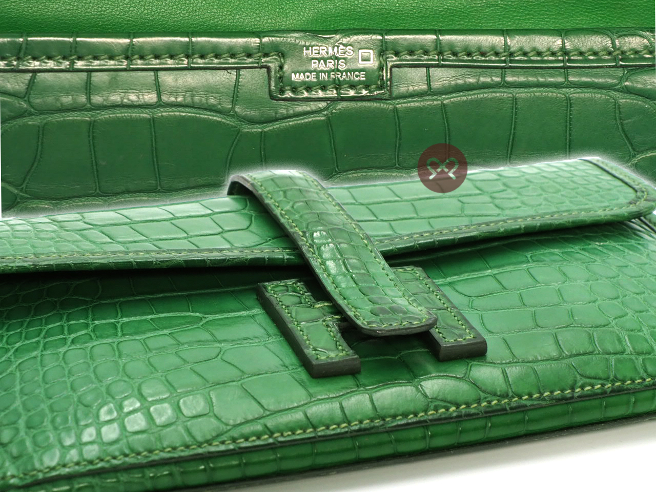 Hermes Cactus Green Alligator Matte Jige Elan 22cm X Stamp Clutch Bag - Image 4