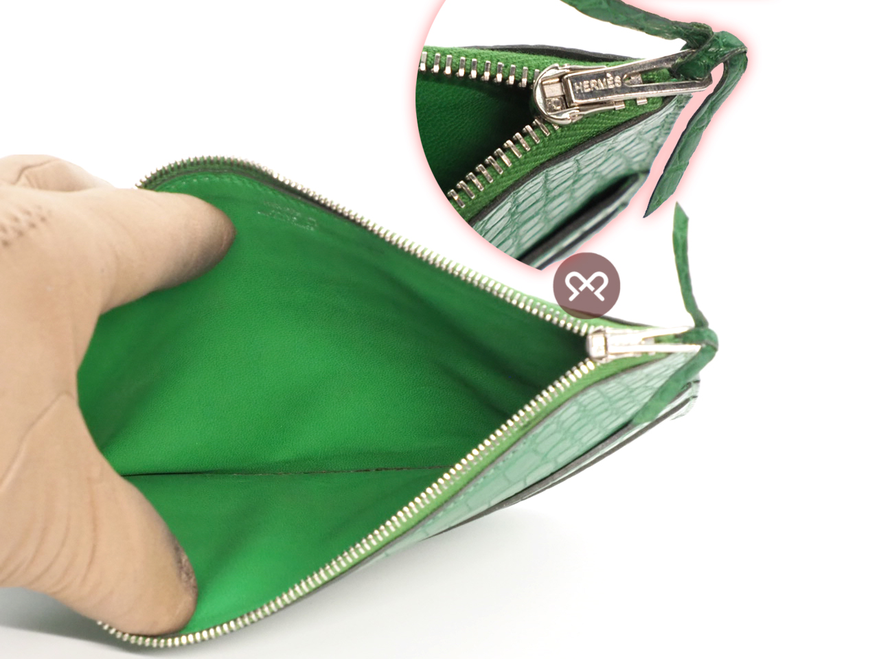 Hermes Cactus Green Alligator Matte Jige Elan 22cm X Stamp Clutch Bag - Image 9