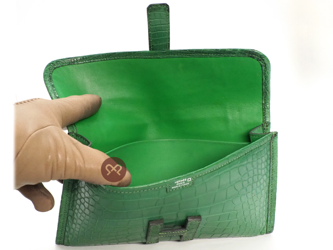 Hermes Cactus Green Alligator Matte Jige Elan 22cm X Stamp Clutch Bag - Image 6