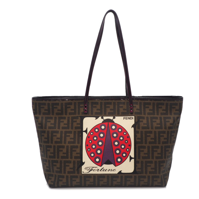 Fendi 8BH185 FF Logo Zucca Spalmati Ladybug Print Large Shoulder/ Tote Bag