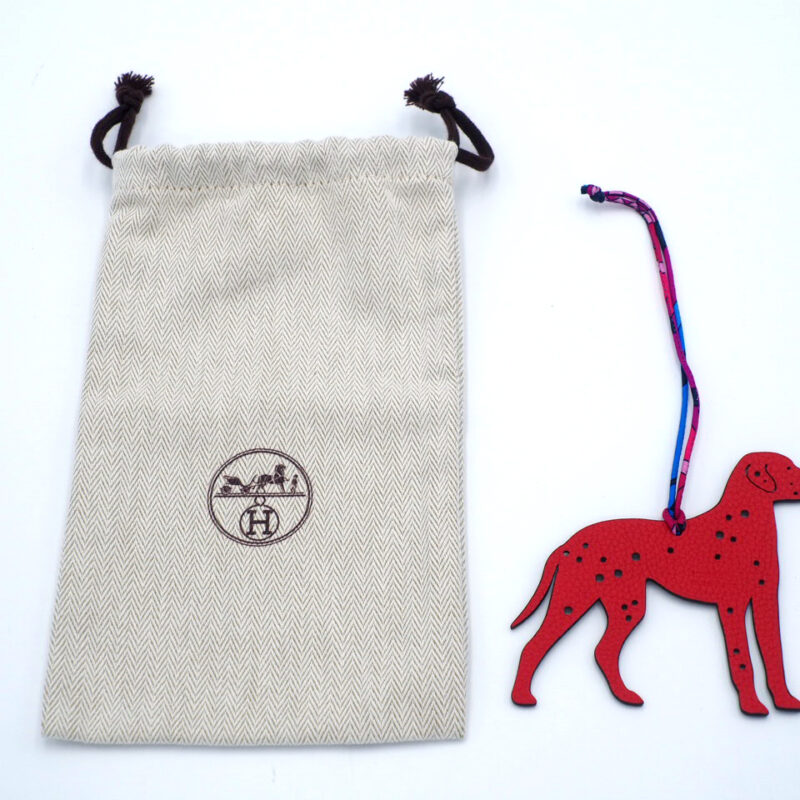 Hermes Grey/ Red Leather Petit H Dalmatian Dog Bag charm