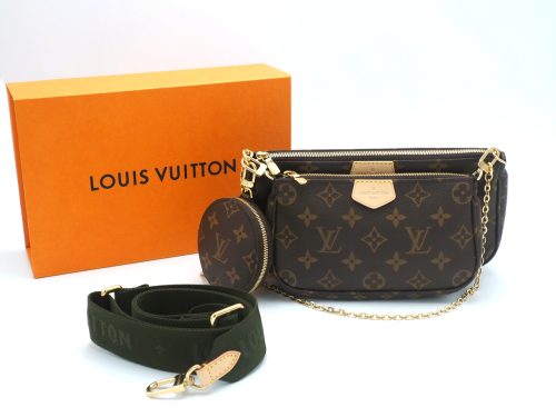 BRAND NEW ! Louis Vuitton M44813 Monogram Canvas Multi Pochette Accessories -Khaki Strap (RFID)